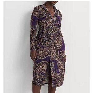 Lauren Ralph Lauren Paisley Long Dress Purple Size XL Missing Belt NWT